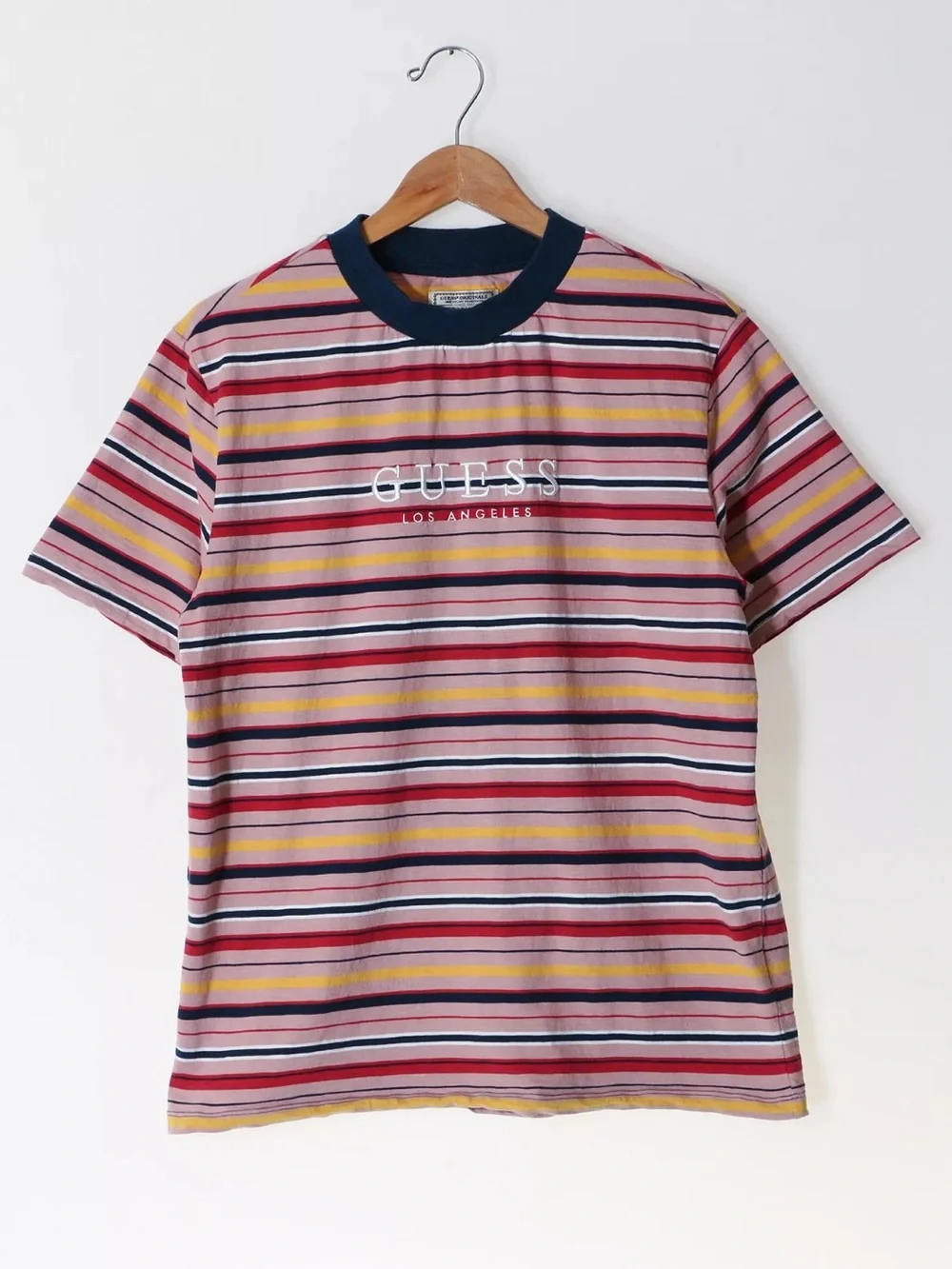 Vintage Guess Stripe Embroidered Striped Spell out Streetwear T Shirt Sz M ππ - Picture 2 of 12